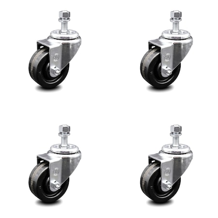 Service Caster 3 Inch Phenolic Wheel Swivel 10mm Threaded Stem Caster Set SCC-TS20S314-PHS-M1015-4